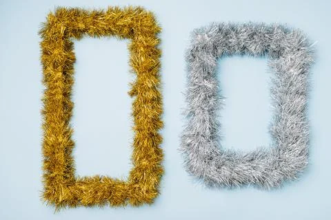 Two frames from tinsel blue table Resolution and high quality beautiful photo Stock Photos