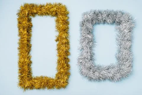 Two frames from tinsel blue table. High quality and resolution beautiful ph.. Stock Photos