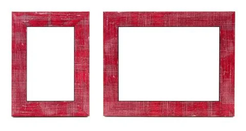 Two frames Two red picture frames - horizontal &amp; vertical isolated on whit... Foto stock