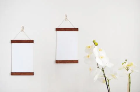 Two frames on a white wall interoir Stock Photos