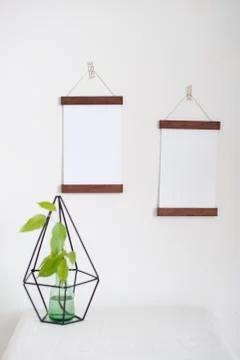 Two frames on a white wall Stock Photos