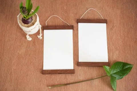 Two frames on a wooden background Stock Photos