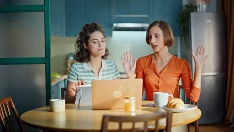 Two freelancer calling online discussing project remotely from home. Two women Stock Footage 333793245