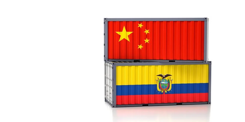 Two freight container with China and Ecuador national flag. Stock Illustration