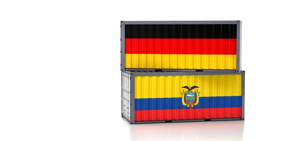 Two freight container with German and Ecuador national flag. Stock Illustration