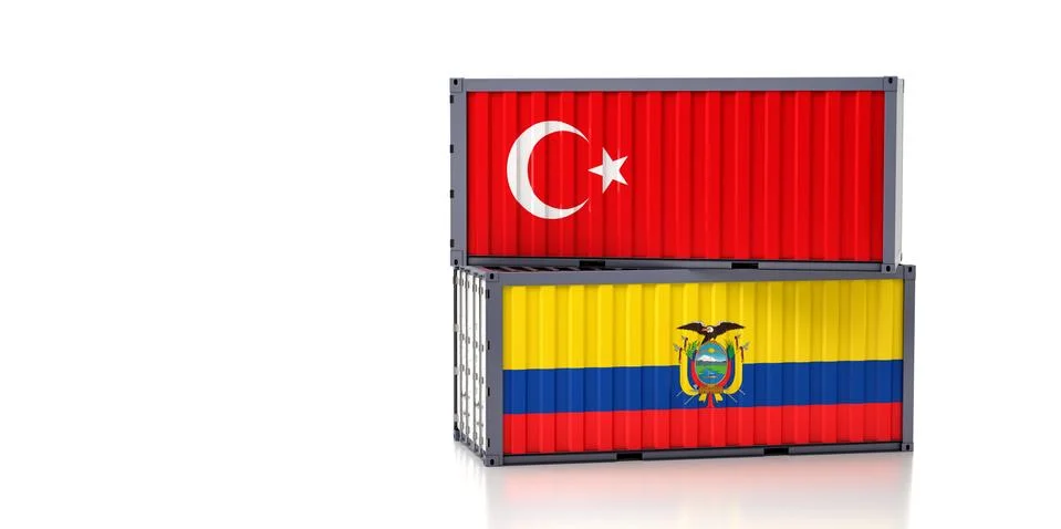 Two freight container with Turkey and Ecuador national flag. Stock Illustration