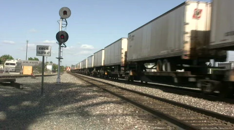 Two Freight Trains Passing 스톡 동영상 750156