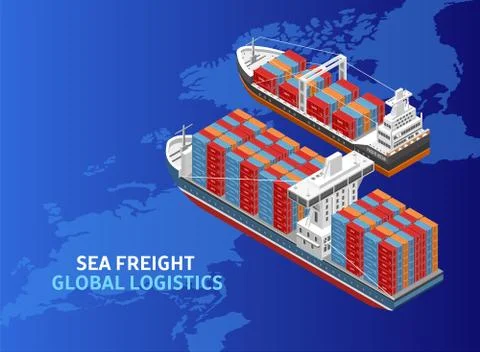 Two freight vessels over world map Ilustração Stock