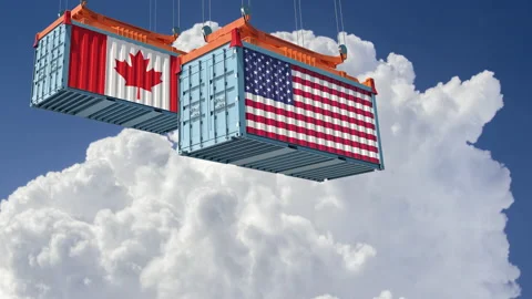 Two freigth Container with Canada and USA national Flags. Stock Footage 158123795
