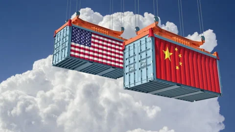 Two freigth Container with China and USA national Flags. Stock Footage 158123766
