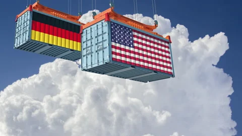 Two freigth Container with German and USA national Flags. Stock Footage 158123791