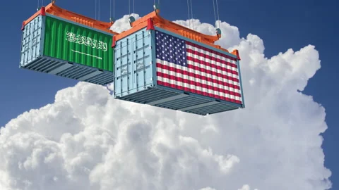 Two freigth Container with Saudi Arabia and United States of America Flags. Stock Footage 158123776