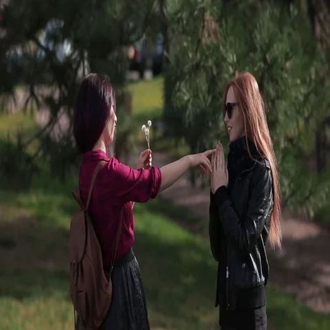 Two frends girls having fun outside Stock Footage