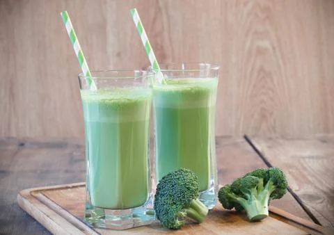 Two Fresh Broccoli Smoothie Stock Photos