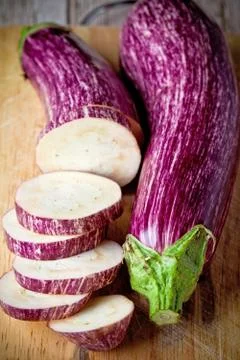 Two fresh eggplants Stock Photos