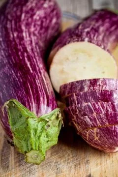 Two fresh eggplants Stock Photos