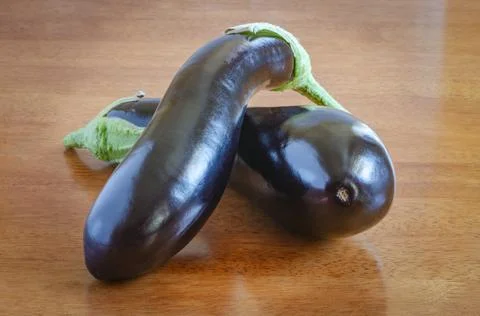 Two fresh eggplants on the table Stockfoto's