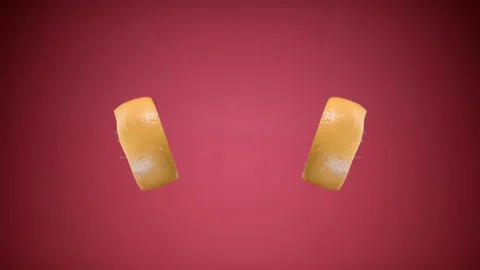 Two Fresh Grapefruit Slices Tossed Up Flying Hanging In The Air And Falling Down Stock-Footage 137317584