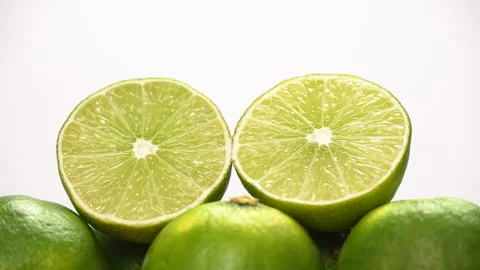 Two Fresh Lime Halves Standing Still On White Background Stock Footage 323360320