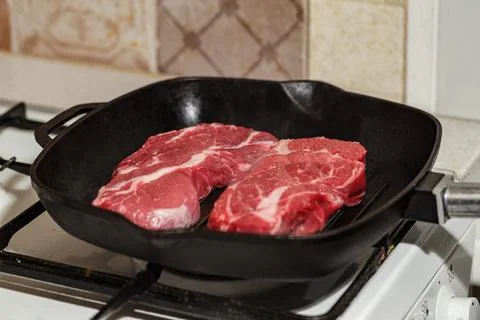 Two fresh raw meat of beef steak Prime Black Angus Chuck roll steak grilled.. Stock Photos