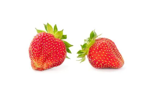Two fresh red strawberry isolated Stock Photos