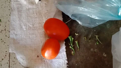 Two Fresh Tomatoes on a Surface Stock Footage 346746686