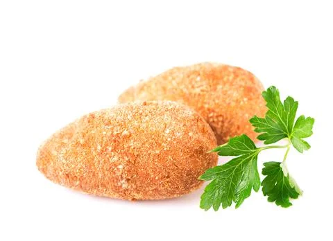 Two fried breaded cutlet isolated on white background Stock Photos