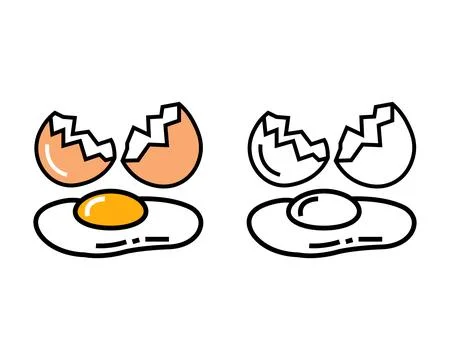 Two fried egg and broken eggshell icons present isolated against a white ba.. Stock Illustration