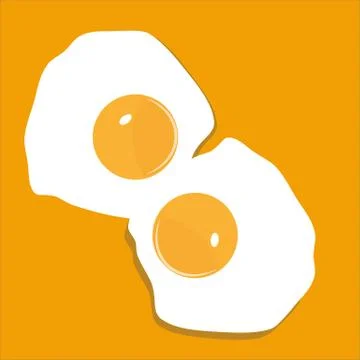 Two Fried eggs flat vector illustration isolated on yellow background with co Stock Illustration