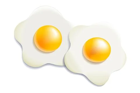 Two fried eggs in form of chamomile. Volumetric food. Protein and yolk. 3D Stock Illustration