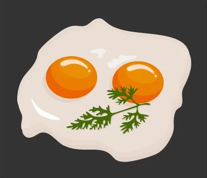 Two fried eggs in a frying pan cooked for breakfast. Delicious international Stock Illustration