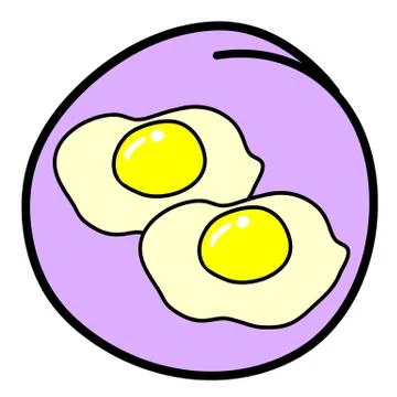 Two Fried Eggs on Round Purple Background Stock Illustration