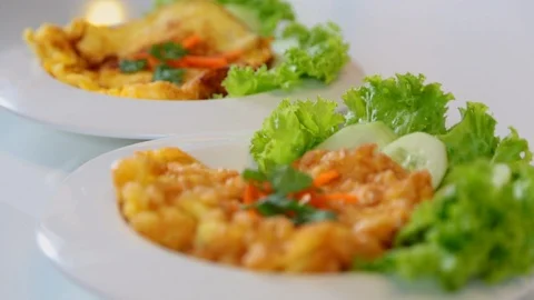 Two fried eggs Thai style on plate, Bangkok, Thailand. Stock Footage 91159692
