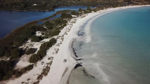Two friend walking on the Beach of Cala brandinchi Stock-Footage 101417790