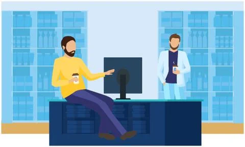 Two friends are talking to each other in office Stock Illustration