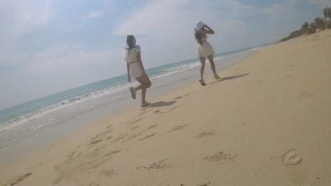 Two friends are walking along the seashore Video stock 237731350