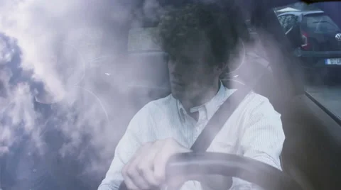 Two friends driving in a car, talking and smiling Stock Footage 41572694
