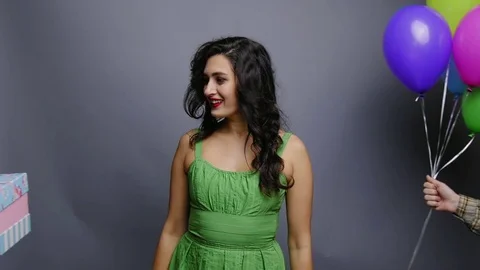 Two friends give present to happy woman Video stock 81749432