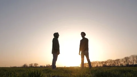 Two friends in green field Vídeo Stock 88414107