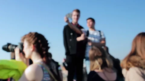 Two Friends Having Fun And Taking Selfie By Smartphone. Blurry Shot 스톡 동영상 64489798