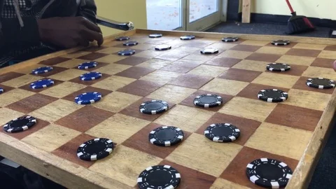 Two Friends Playing Checkers in Barber Shop 스톡 동영상 81375751