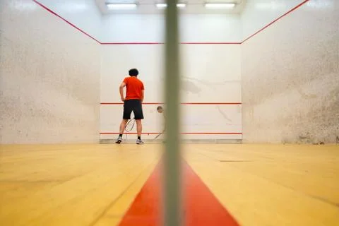 Two friends playing squash in Mutilva, Navarra, Spain Stock Photos