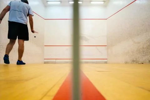 Two friends playing squash in Mutilva, Navarra, Spain Stock Photos
