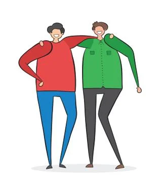 Two friends put their hands on each other's shoulders. Ilustración de archivo