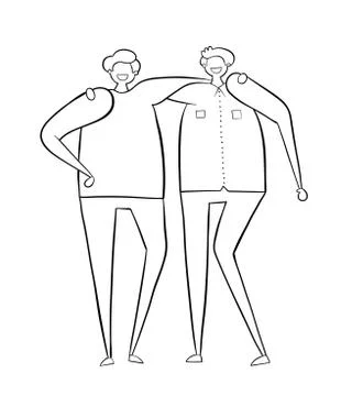 Two friends put their hands on each other's shoulders. Ilustración de archivo