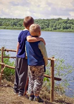 Two friends on the river Stock Photos