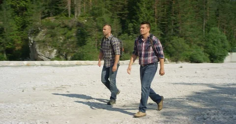 Two Friends Running Off Into Nature Stock Footage 112255117