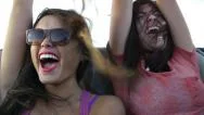 Two Friends Scream With Excitement In The Backseat Of A Convertible Stock Footage