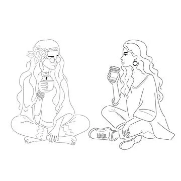 Two friends talking and drinking coffee Stock Illustration