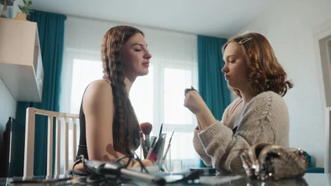Two Friends Try Scents And Cosmetics, Couple Sampling Fragrance And Beauty Stock Footage 330804482